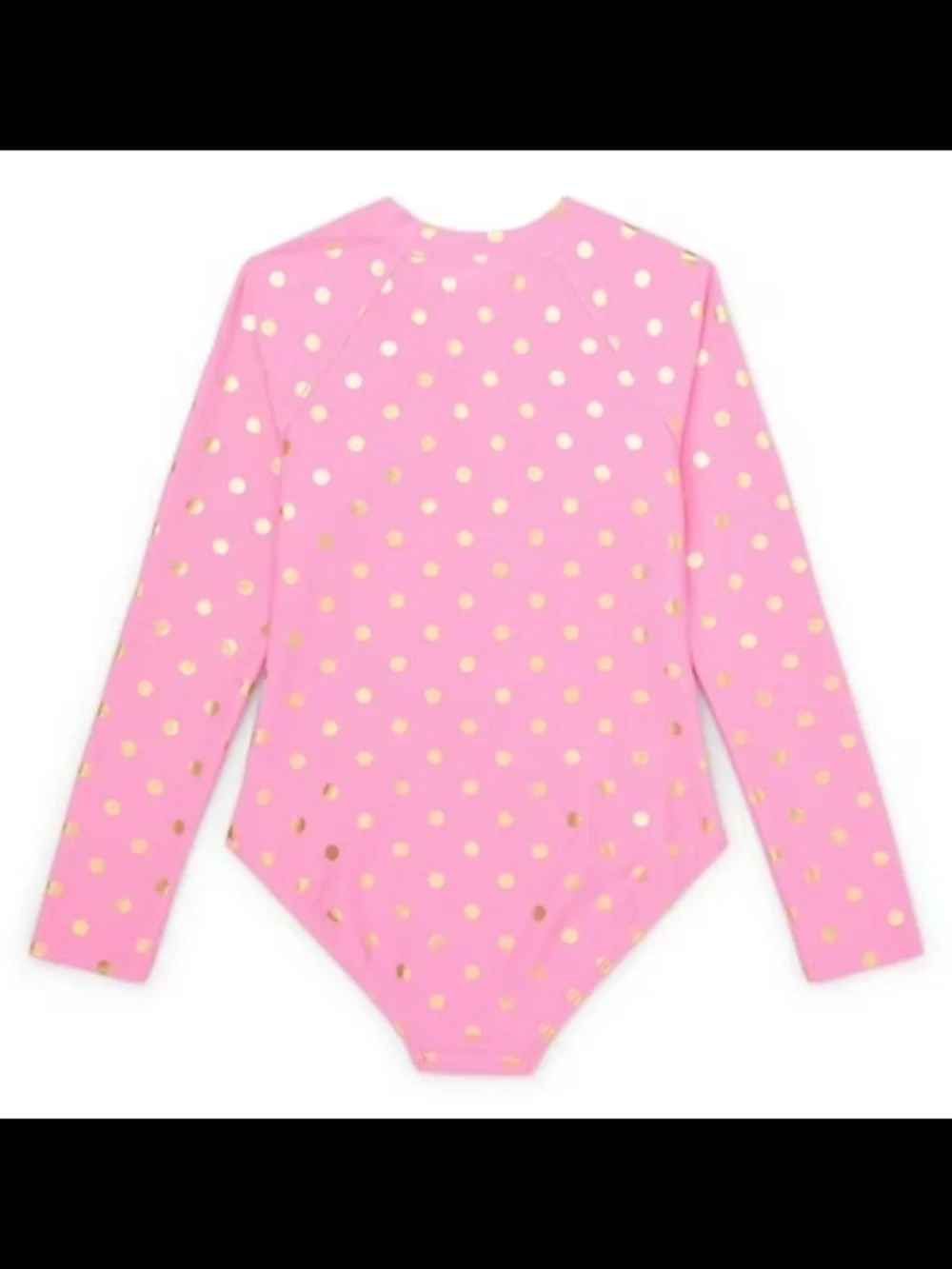 One-Piece Zip Up Swimsuit Pink w/Gold Polka Dots Kid Size L (10-12) NWOT
